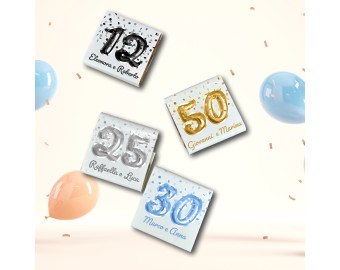 20 o più cioccolatini personalizzati fondenti o al latte per anniversario nozze oro argento con nomi e numero bomboniera compleanno regalo fine festa