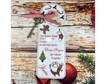 Chiave magica per Babbo Natale con appendino per porta personalizzato per bambino o bambina con nastrino decorazione natalizia vigilia di Natale letterina