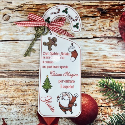 Chiave magica per Babbo Natale con appendino per porta personalizzato per bambino o bambina con nastrino decorazione natalizia vigilia di Natale letterina