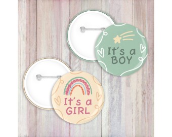 Set 10 spillette pin badge maschio o femmina personalizzati per gender reveal baby shower grafica a scelta team boy team girl maschietto o femminuccia