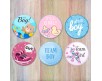 Set 10 spillette pin badge maschio o femmina personalizzati per gender reveal baby shower grafica a scelta team boy team girl maschietto o femminuccia