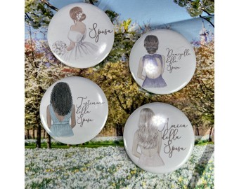 Set spillette pin badge personalizzati per Addio al nubilato con disegni e frasi per testimone amica damigella sposa gadget festa nozze matrimonio