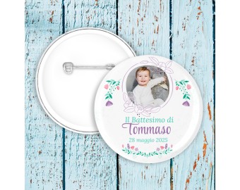 Set di 6, 12 o 24 Spille o Calamite Personalizzate con Foto, Diametro 5,8 cm, per Battesimo, Comunione, Cresima, Nascita, Compleanno