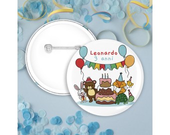 Set 10 spillette pin badge personalizzati per Compleanno bambini con disegno e frase augurale per bomboniera segnaposto regalo fine festa