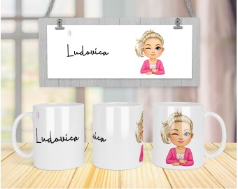 Tazza da colazione personalizzata con ritratto caricaturale di ragazza, 300 cc, ceramica, lavabile in lavastoviglie, idea regalo per amica sorella mamma zia