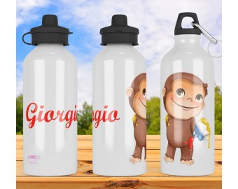 Borraccia George la Scimmia personalizzato con nome Bottiglia alluminio acqua riutilizzabile ecologica scuola e asilo bambini scimpanzé curioso