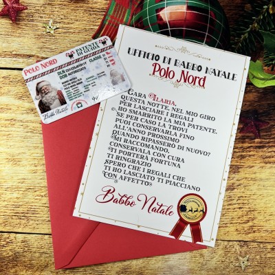 Patente di guida smarrita di Babbo Natale con biglietto personalizzato per bambino o bambina con busta rossa decorazione natalizia vigilia di Natale letterina