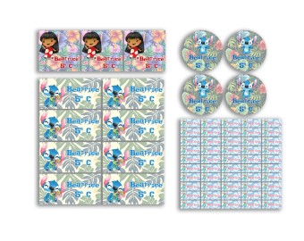 Set di etichette adesive scolastiche tenero alieno bambina hawaiana personalizzate con nome e classe per matite, penne, quaderni, libri e materiale scolastico 4 misure diverse 