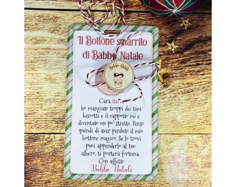 Bottone smarrito di Babbo Natale con biglietto personalizzato per bambino o bambina con cordoncino decorazione natalizia vigilia di Natale letterina