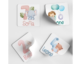 20 adesivi stickers quadrati per compleanno bambini 1-12 anni personalizzati con numero nome per bomboniere segnaposto compleanno party kit feste 