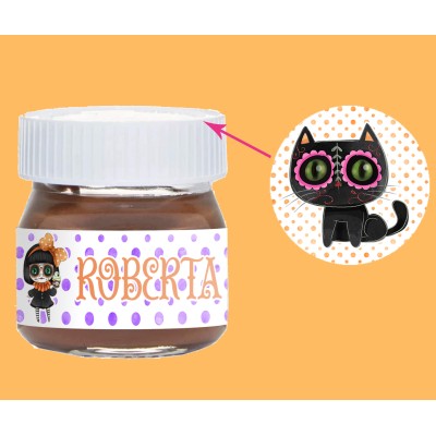 4 nutelline personalizzate per halloween dolcetto o scherzetto bambina giorno dei morti gatti pipistrelli corvo teschio gufo dia de los muertos