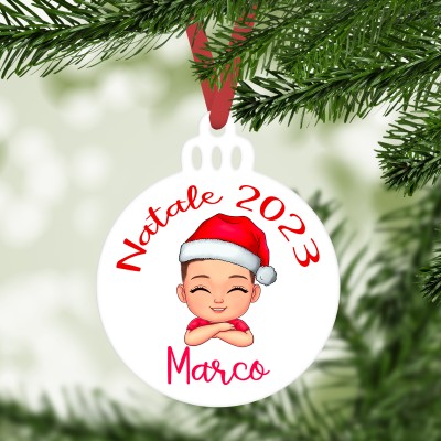 Decorazione per albero di Natale personalizzata con disegno di bambino chibi e nome idea regalo natalizia ornamento festività