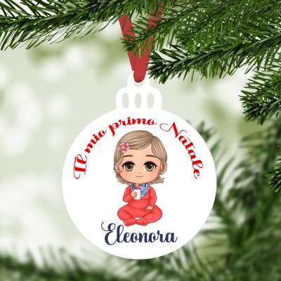 Decorazione per albero di Natale Il mio primo natale personalizzata con disegno di bambino chibi e nome idea regalo natalizia ornamento festività