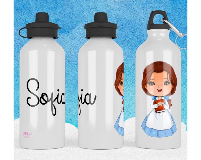 Borraccia Principesse delle Fiabe personalizzato con nome Bottiglia  alluminio acqua riutilizzabile ecologica scuola e asilo biancaneve