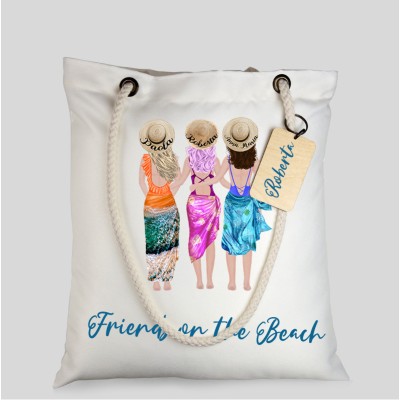 Borsa mare o shopping personalizzata con disegno di amiche sorelle con nomi borsa estiva grande in tela idea regalo 