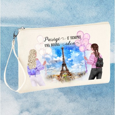 Pochette migliori amiche a Parigi bustina portatrucco trousse personalizzata con nomi borsetta portatrucco viaggio vacanza