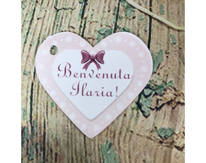 10 cartellini tag bigliettini forma di cuore personalizzati bomboniere  segnaposto battesimo nascita babyshower compleanno cresima comunione