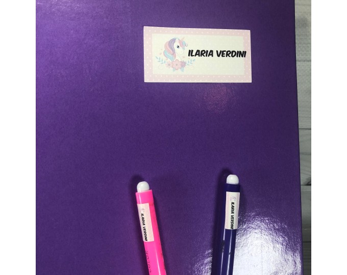 Set di etichette adesive scolastiche Unicorno personalizzate con nome e classe  per matite penne quaderni libri