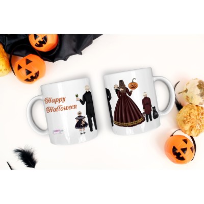 Tazza Mug Halloween personalizzata con i componenti della famiglia in stile vittoriano frase idea regalo decorazione tavola Happy Halloween